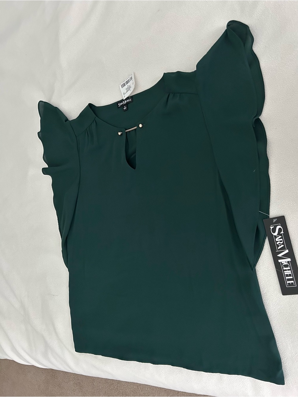 Sara Michelle Emerald Green Ruffle Sleeve Keyhole Blouse